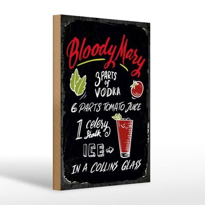 Letrero de madera receta Receta Cóctel Bloody Mary 20x30cm letrero negro