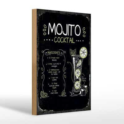 Cartello in legno ricetta Mojito Cocktail Recipe regalo 20x30 cm
