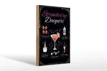 Panneau en bois recette Cocktail Daiquiri aux Fraises 20x30cm 1