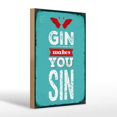 Wooden sign saying Gin makes you Sin Devil Hell 20x30cm