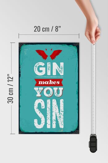 Panneau en bois disant Gin makes you Sin Devil Hell 20x30cm 4