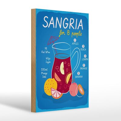 Cartello in legno ricetta Sangria Ricetta per 8 persone 20x30cm