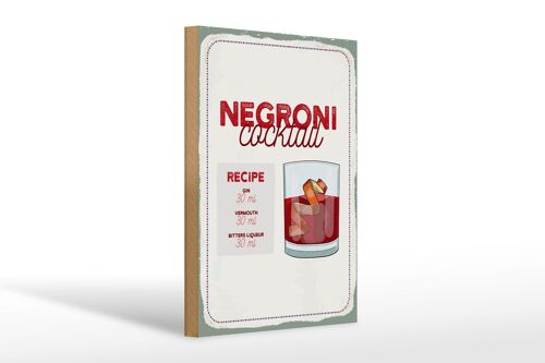 Holzschild Rezept Negron Cocktail Recipe GIN 20x30cm