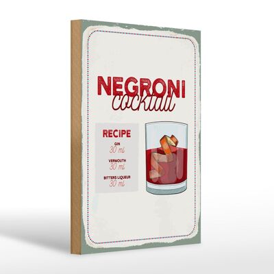 Wooden sign recipe Negron Cocktail Recipe GIN 20x30cm