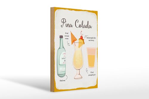 Holzschild Rezept Pina Colada Cocktail Recipe 20x30cm weißes Schild