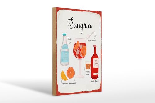 Holzschild Rezept Sangria Cocktail Recipe Soda 20x30cm