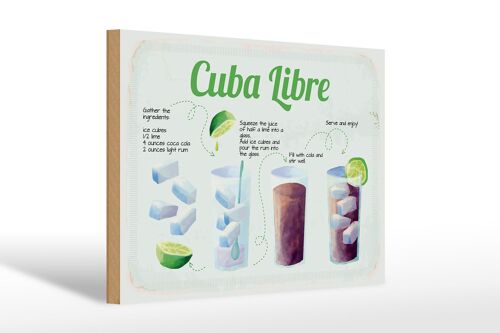 Holzschild Rezept Cuba Libre Cocktail Recipe 30x20cm