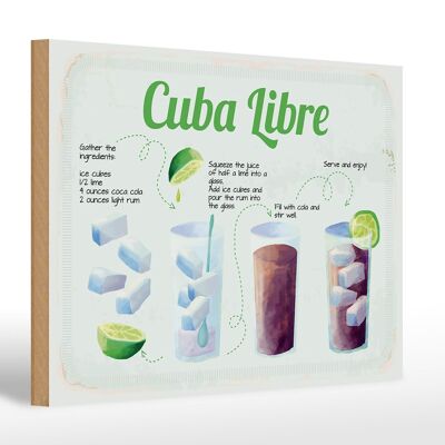 Cartello in legno ricetta Ricetta Cocktail Cuba Libre 30x20cm
