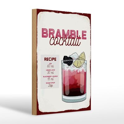 Letrero de madera receta Bramble Cocktail Recipe Gin 20x30cm