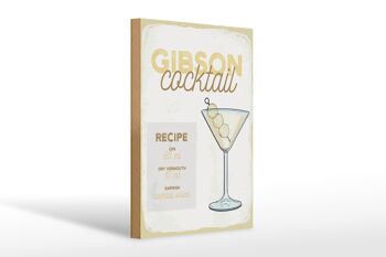 Panneau en bois recette Gibson Cocktail Recipe 20x30cm cadeau 1