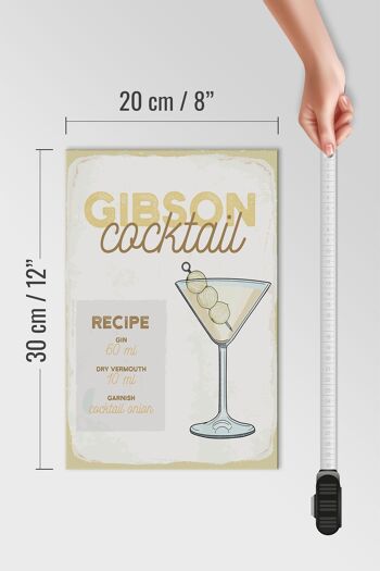 Panneau en bois recette Gibson Cocktail Recipe 20x30cm cadeau 4