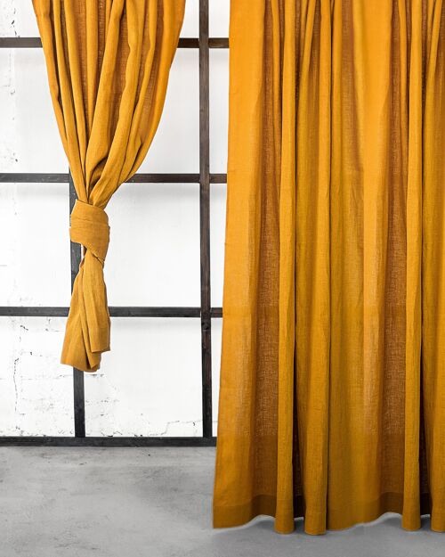 Mustard Linen curtain with multifunctional tape, 140x229 cm