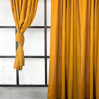 Rideau en lin moutarde avec ruban multifonctionnel, 140x229 cm