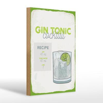 Panneau en bois Recette Gin Tonic Cocktail Recipe 20x30cm