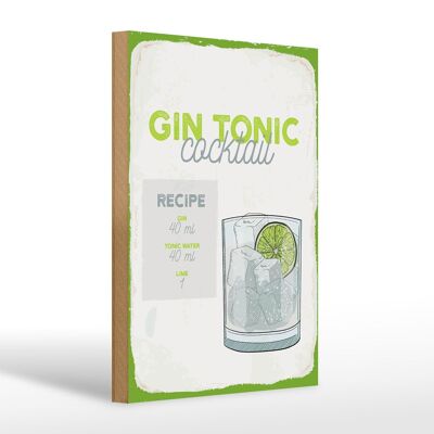 Cartello in legno ricetta Ricetta Cocktail Gin Tonic 20x30cm