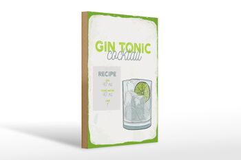 Panneau en bois Recette Gin Tonic Cocktail Recipe 20x30cm 1