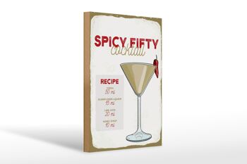 Panneau en bois Recette Spicy Fifty Cocktail Recipe 20x30cm 1