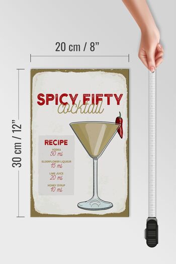 Panneau en bois Recette Spicy Fifty Cocktail Recipe 20x30cm 4
