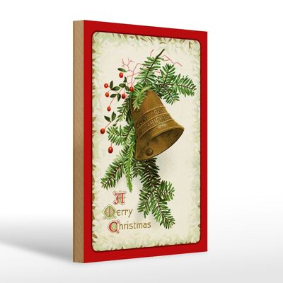 Cartel de madera Campana de Navidad invierno 20x30cm