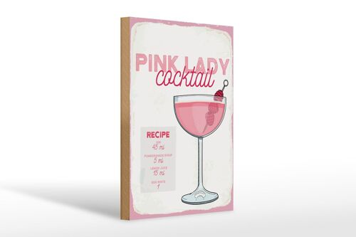 Holzschild Rezept Pink Lady Cocktail Recipe 20x30cm