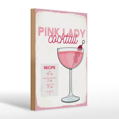 Letrero de madera receta Receta Cóctel Pink Lady 20x30cm