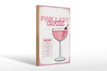 Panneau en bois recette Pink Lady Cocktail Recipe 20x30cm 1