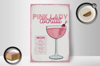 Panneau en bois recette Pink Lady Cocktail Recipe 20x30cm 2