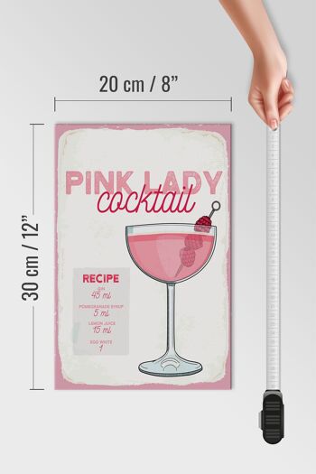 Panneau en bois recette Pink Lady Cocktail Recipe 20x30cm 4