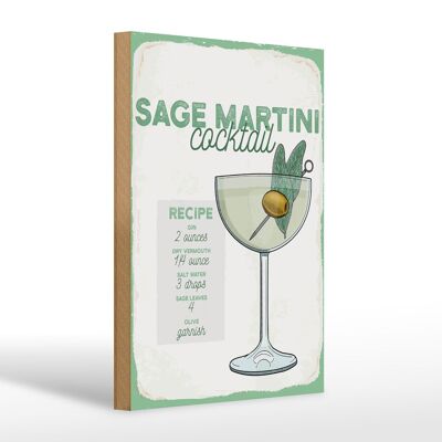 Cartel de madera Receta Cóctel Sage Martini Receta 20x30cm