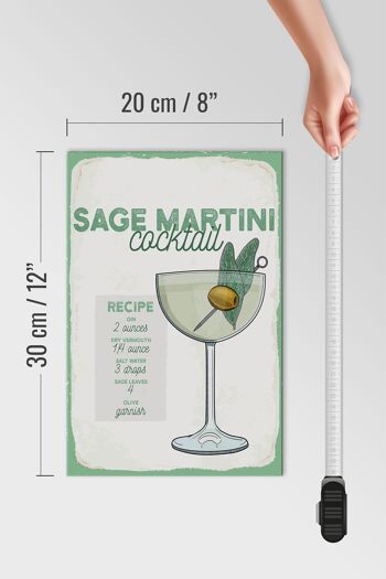 Panneau en bois Recette Sauge Martini Cocktail Recette 20x30cm 4