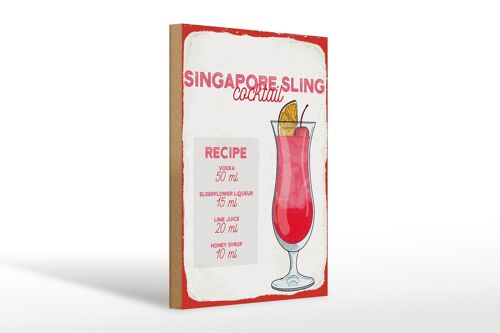 Holzschild Rezept Singapore Sling Cocktail Recipe 20x30cm