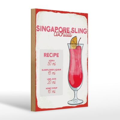 Panneau en bois recette Singapore Sling Cocktail Recipe 20x30cm