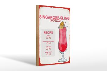 Panneau en bois recette Singapore Sling Cocktail Recipe 20x30cm 1