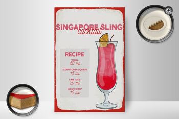 Panneau en bois recette Singapore Sling Cocktail Recipe 20x30cm 2