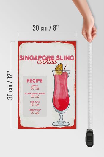 Panneau en bois recette Singapore Sling Cocktail Recipe 20x30cm 4