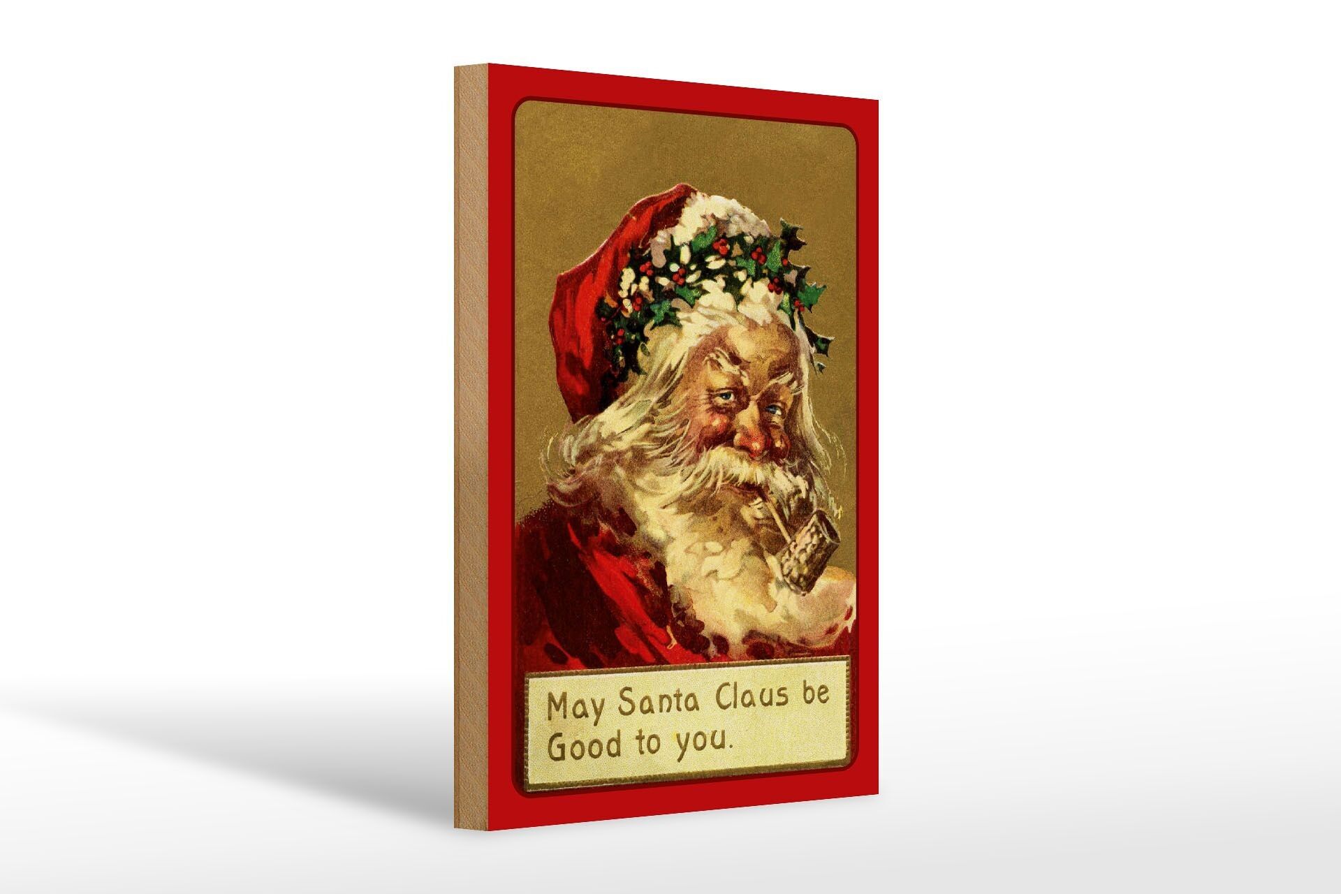 Panneau en bois Noël Père Noël drôle 20x30cm