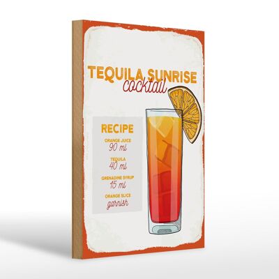Cartello in legno ricetta Ricetta Cocktail Tequila Sunrise 20x30cm