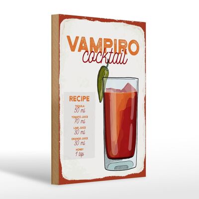Cartel de madera Receta Vampiro Cóctel Receta Tequila 20x30cm