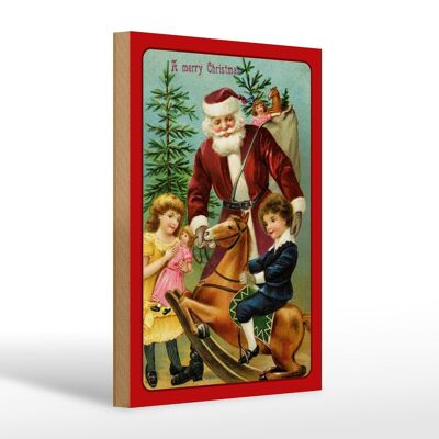 Panneau en bois Père Noël Cadeaux pour sapin de Noël 20x30cm