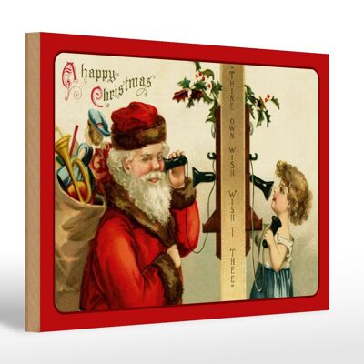 Cartello in legno Regali di Natale Babbo Natale 30x20cm