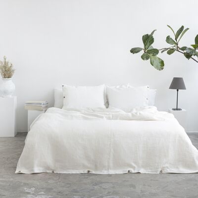 Set biancheria da letto in lino con bottoni in cocco in bianco (matrimoniale)