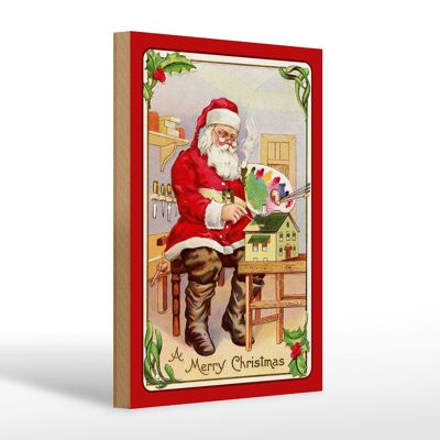 Cartello in legno Natale buon natale festival Babbo Natale 20x30 cm