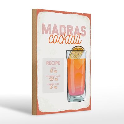 Cartel de madera Receta Cóctel Madras Receta Vodka 20x30cm
