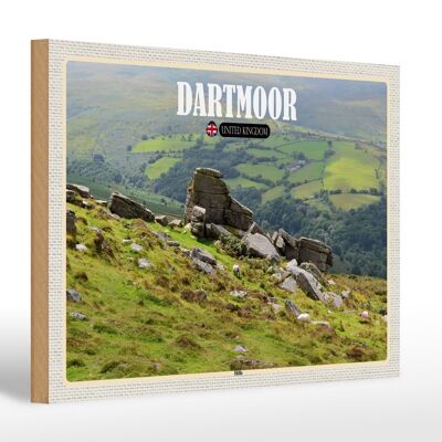 Cartel de madera ciudades Dartmoor Hills Reino Unido Inglaterra 30x20cm
