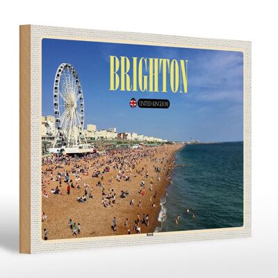 Cartel de madera ciudades Reino Unido Brighton Beach 30x20cm