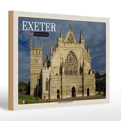 Cartello in legno città Exeter Cattedrale San Pietro 30x20 cm