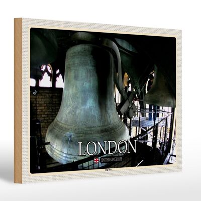 Cartel de madera ciudades Londres Reino Unido Inglaterra Big Ben 30x20cm