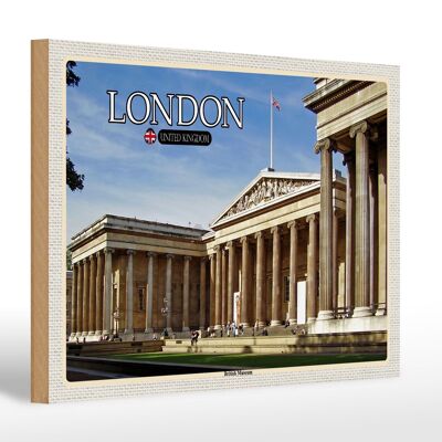Cartel de madera ciudades Museo Británico Londres Inglaterra 30x20cm