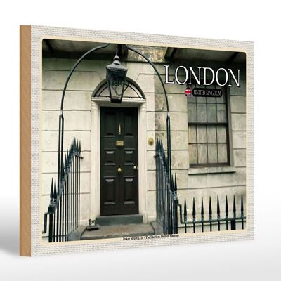 Cartello in legno città Londra Il Museo di Sherlock Holmes 30x20cm