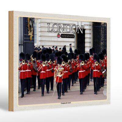 Cartello in legno città Cambio della Guardia Londra 30x20cm